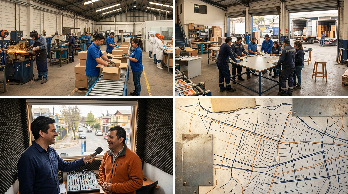 Taller productivo y equipo coordinando un pedido